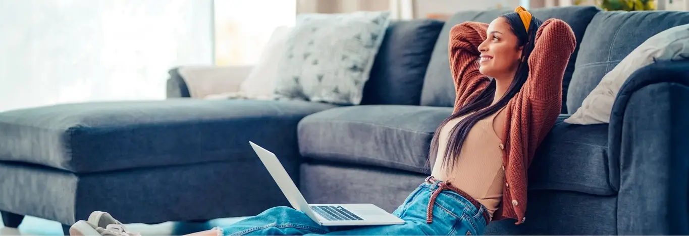Budget and Save Article banner with woman on laptop