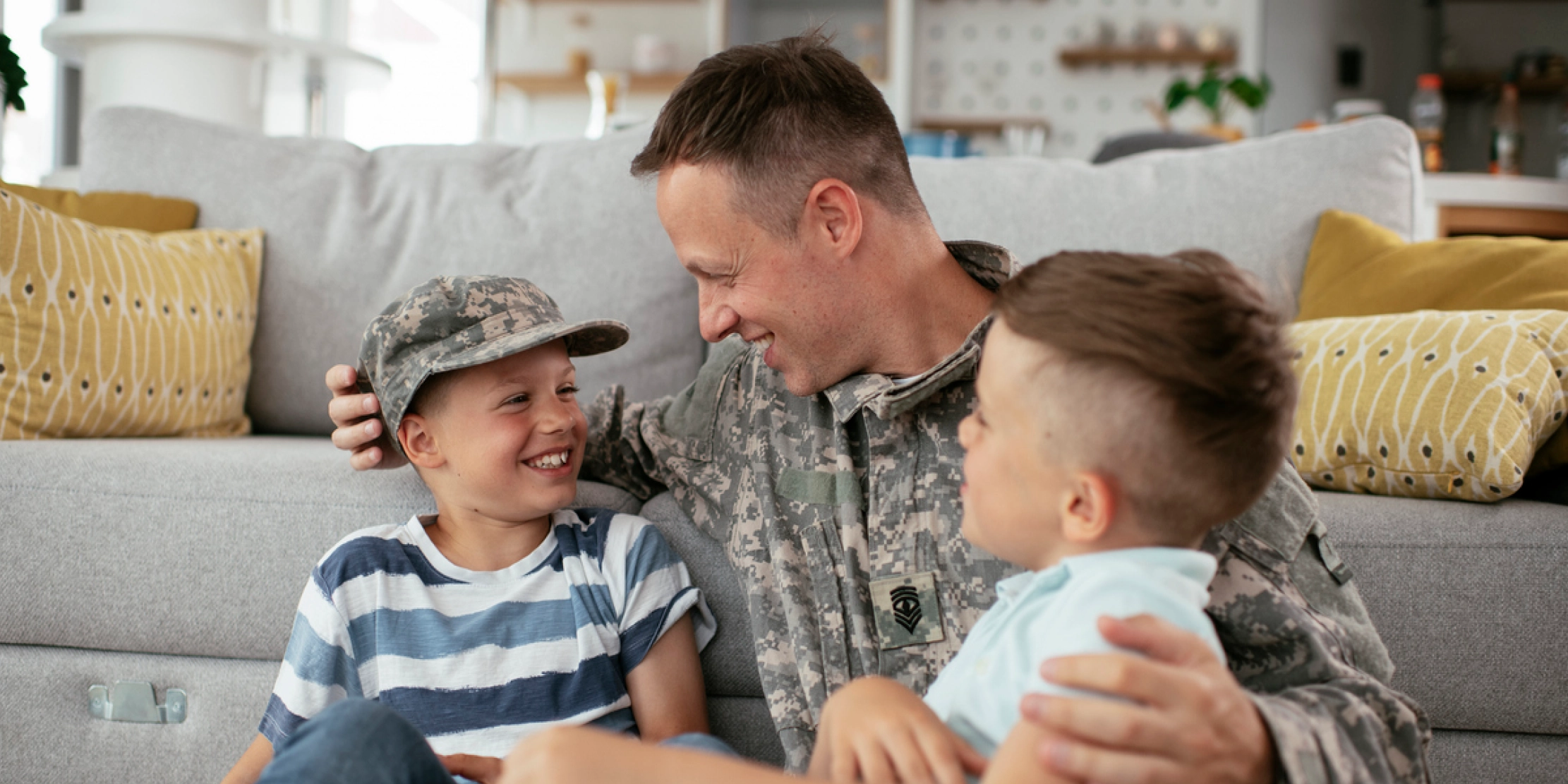 Military soldier with children